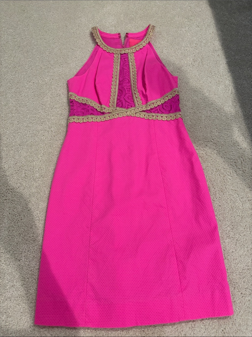 Lilly Pulitzer Hot Pink Halter Dress with Gold Trim